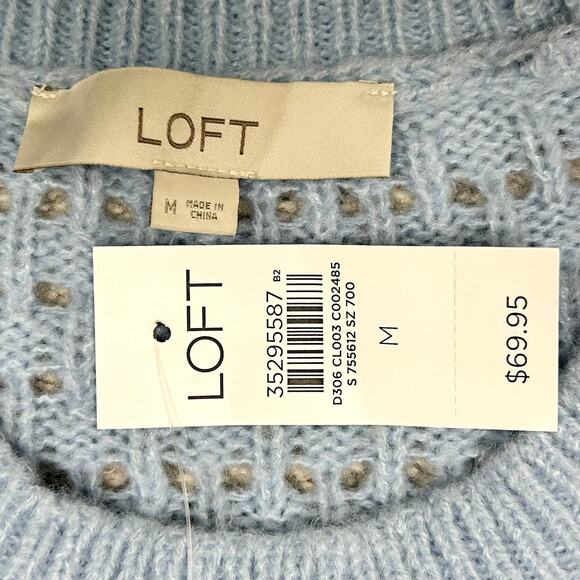 Ann Taylor LOFT Blue Pointelle Lace Knit Ruffle Feminine Long Sleeve Sweater NWT - Picture 3 of 10